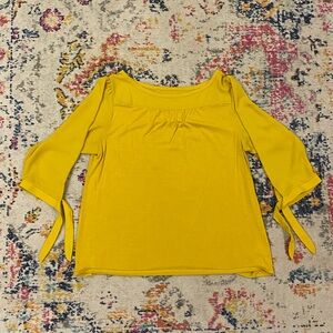 LOFT Mustard Yellow Blouse with Tie Sleeves